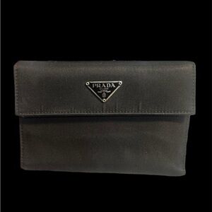 Prada Black Nylon Flap Wallet with Triangle Logo